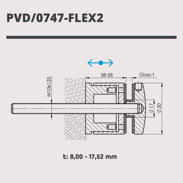 Edelstahl Punkthalter Ø50 PVD Schwarz V2A 8-17,52 Verbinder Flexibel Glas BLACK